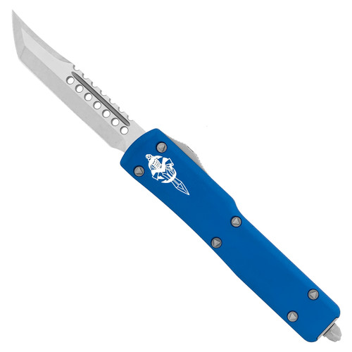 Microtech UTX-70 Hellhound Blue Handle Stonewash Standard Blade Signature Series 419-10BLS