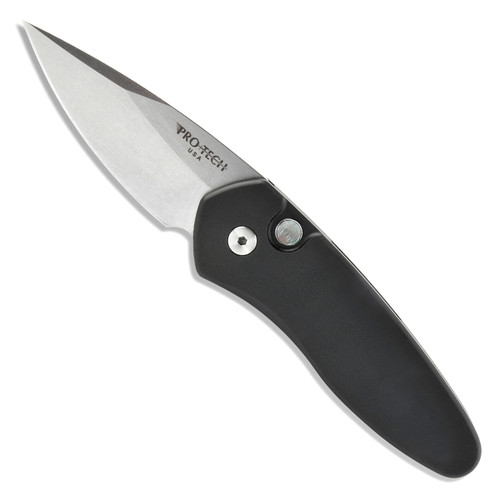 Pro-Tech Sprint Auto Solid Black Handle Stonewash Blade Pearl Button 2905-LTD