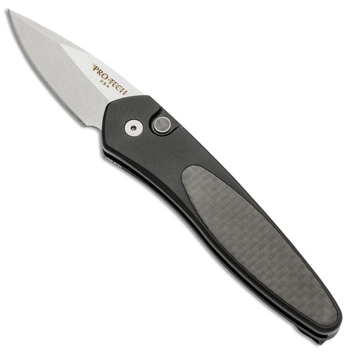 Pro-Tech Half Breed Black Handle w/ Carbon Fiber Inlay Stonewash Blade Carbon Fiber Button 3615-LTD