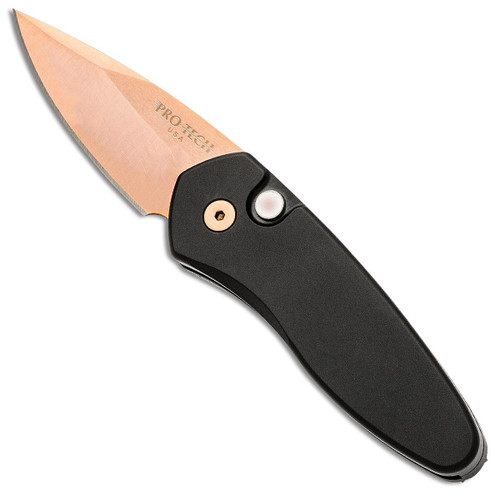 Pro-Tech Sprint Auto Solid Black Handle Rose Gold Blade Pearl Button 2907-RG