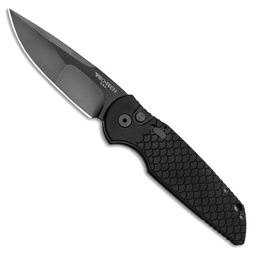 Pro-Tech TR-3 X1M DLC 2020 Black Fish Scale Handle Hand Compound Ground DLC Mirror Polish Blade