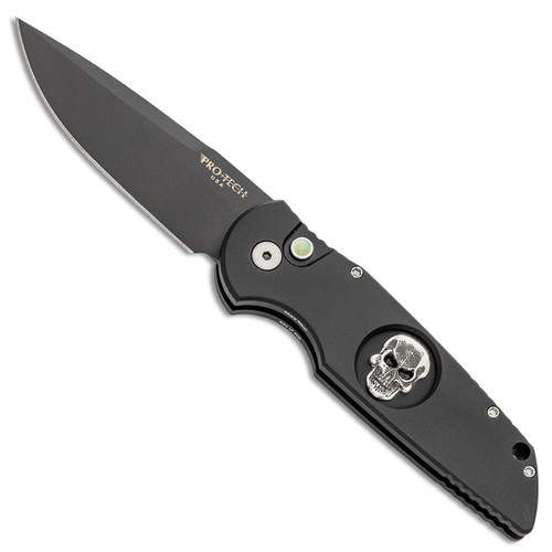 Pro-Tech TR-3.72 Shaw Skull Black Handle w/ 925 Silver Skull Inlay DLC Blade Pearl Button Limited Edition