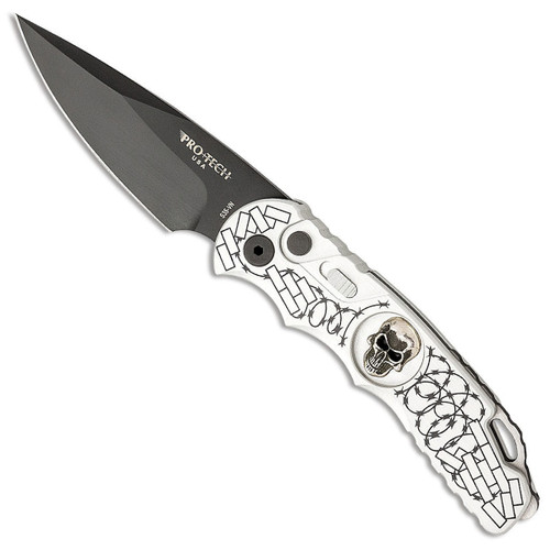 Pro-Tech TR-5.62 Shaw Skull Silver Handle w/ Brick Barbwire Graphic DLC Blade Limited Edition