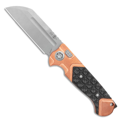 Heretic Knives ADV Butcher Auto Copper Handle w/ Carbon Fiber Inlays Stonewash Blade H034-2A-COPPER