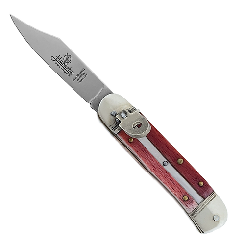 Hubertus Lily Foot Auto Smooth Red Bone Handle Polished Blade 08SRB