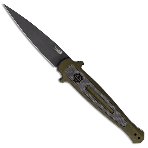 Kershaw Launch 8 Auto Diskin Design Olive Green Handle w/ Carbon Fiber Inlays Black Blade 7150OLBLK