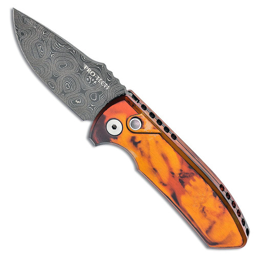 Pro-Tech Les George SBR Custom Del Fuego Anodized Handle Damascus Blade LG-DFD20
