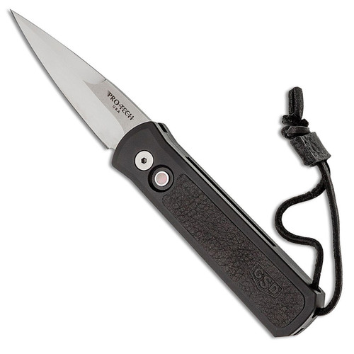 Pro-Tech Godson Custom GSD Black Handle w/ Black Leather Inlay Hand Ground Mirror Polish Blade Pearl Button 7GSD-10