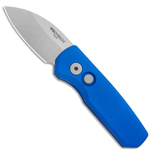 Pro-Tech Runt 5 Wharncliffe Solid Blue Handle Stonewash Blade R5101-BLUE