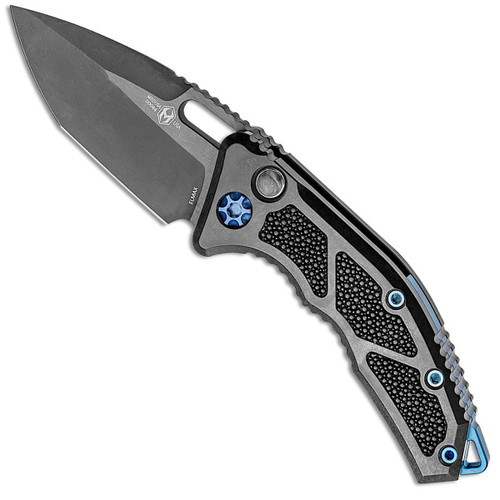 Heretic Knives Medusa Auto Tanto DLC Titanium Handle w/ Ray Skin Inlays Battleworn DLC Blade Blue Ti Hardware Iconoclast Series H011-6A-TI/RAY