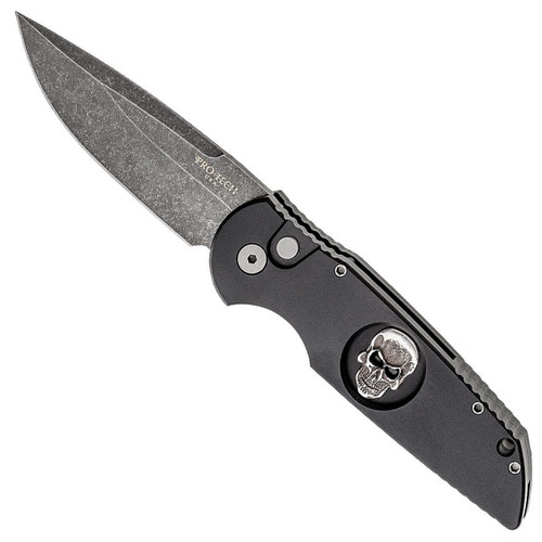 Pro-Tech TR-3.73 Shaw Skull Black Handle w/ 925 Silver Skull Inlay Acidwash Blade Limited Edition