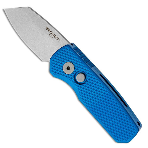 Pro-Tech Runt 5 Reverse Tanto Textured Blue Handle Stonewash Blade R5205-BLUE