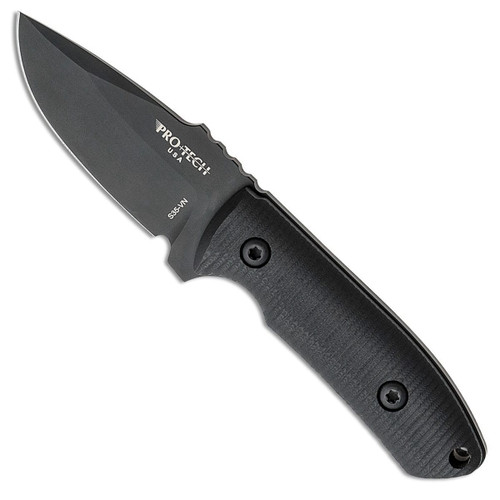 Pro-Tech Les George SBR Fixed Blade Black G-10 Handle DLC Blade Gfeller Leather Sheath LG513