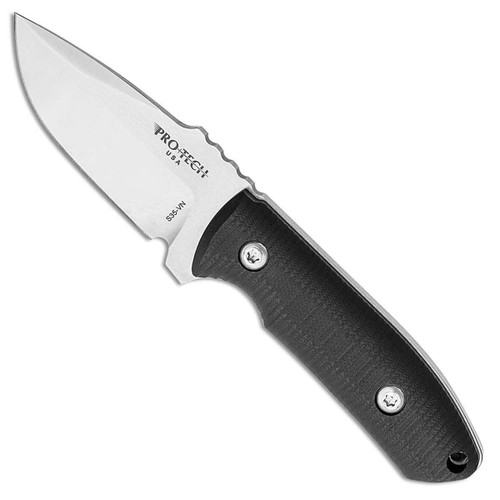 Pro-Tech Les George SBR Fixed Blade Black G-10 Handle Satin Blade Gfeller Leather Sheath LG502-SATIN-G