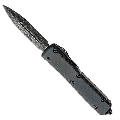 Microtech Ultratech D/E Carbon Fiber Top Damascus Standard Ringed Hardware Signature Series 122-16CFS
