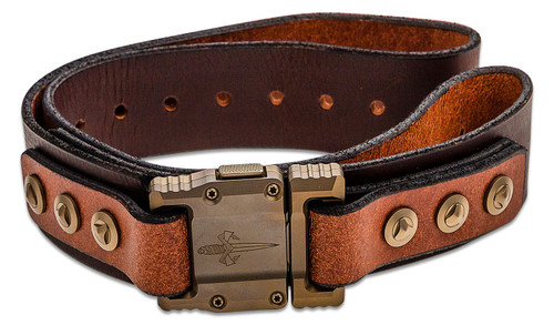 Marfione Custom Apis Tactical Belt Distressed Brown Water Buffalo Leather Bronze Ti Buckle Bronzed Hardware