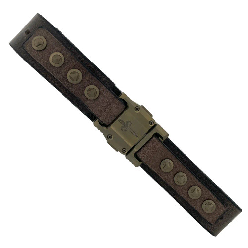 Marfione Custom Apis Tactical Belt Distressed Dark Brown Water Buffalo Leather Bronze Ti Buckle Bronzed Hardware