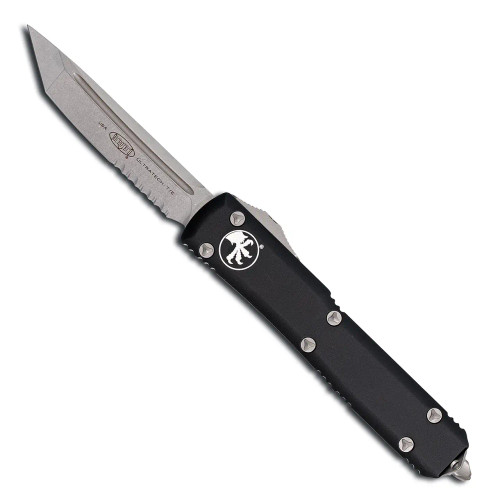 Microtech Ultratech T/E Black Handle Stonewash Blade Partial Serrated 123-11