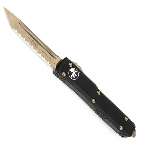 Microtech Ultratech T/E Black Handle Bronzed Blade Full Serrated 123-15