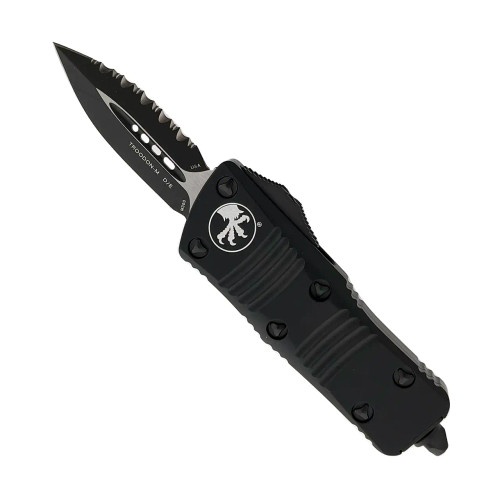 Microtech Mini Troodon D/E Tactical Black Handle Black Full Serrated Blade 238-3T