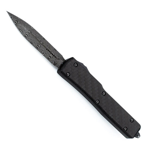 Microtech UTX-70 D/E Carbon Fiber Handle Damascus Standard Blade Ringed Hardware Signature Series 147-16CFS