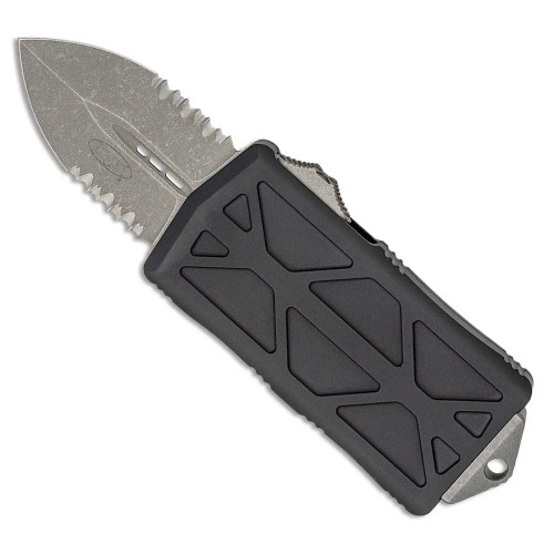 Microtech Exocet D/E Black Handle Apocalyptic Serrated Blade Cali Legal OTF Money Clip 157-11AP