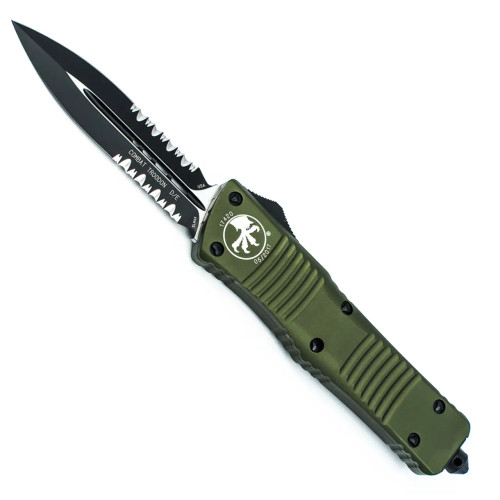 Microtech Combat Troodon D/E OD Green Handle Black Serrated Blade 142-2OD