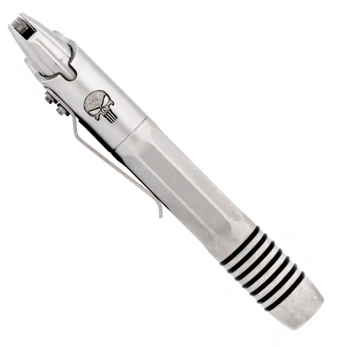 Microtech Siphon II Pen Bead Blast Stainless Steel Skull Engraved Signature Series 401-SS-BBSS