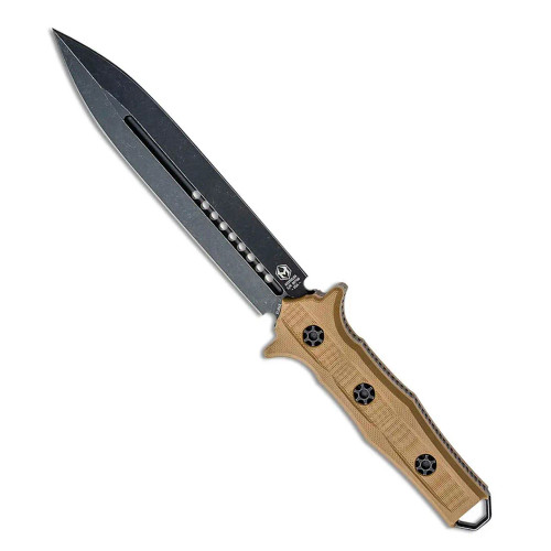 Heretic Knives Nephilim Fixed Blade D/E Dagger Flat Dark Earth G-10 Handle Battleworn Black Blade H003-8A-FDE