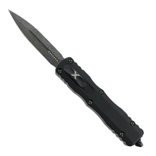 Microtech Dirac D/E Black Handle Damascus Standard Blade Ringed Hardware Signature Series 225-16S