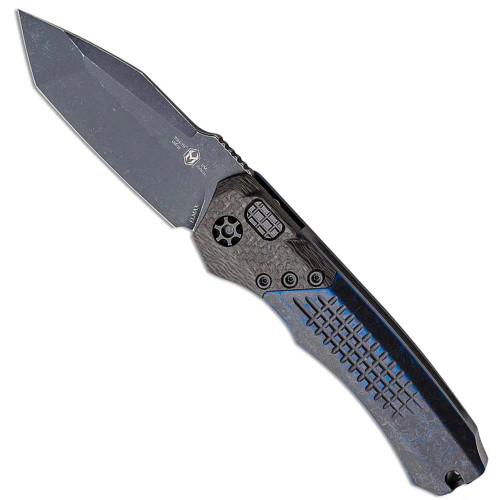 Heretic Knives Wraith Auto Tanto Breakthrough Blue Handle Battleworn Black Blade H100-8A-BRKBLU