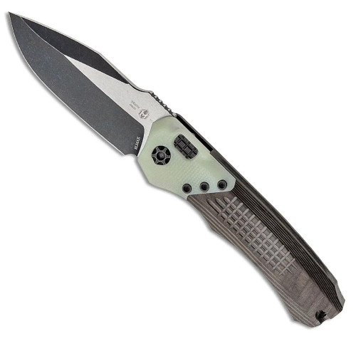 Heretic Knives Wraith Auto S/E Unidirectional Carbon Fiber Jade G10 Bolster Battleworn Black Blade H000-8A-JADE/UCF