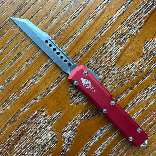 Microtech Ultratech Warhound Red Handle Stonewash Standard Blade Signature Series 119W-10RDS