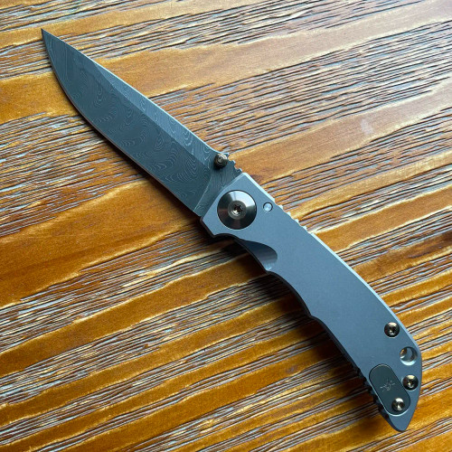 Spartan Blades Harsey Folder SHF 3.25 Satin Titanium Handle Damascus Blade Bronze Hardware SF10DMBZ