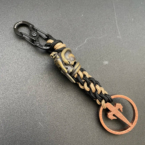 Microtech Marfione Spartan Viper Skull Bead Lanyard w/ Hammered Copper Dagger Logo Pendant