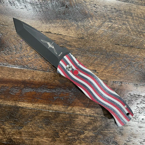 Pro-Tech Emerson CQC7 Auto Tanto Americana Unique Micarta Top DLC Blade Red G-10 Button