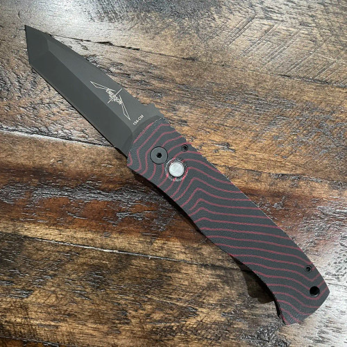 Pro-Tech Emerson CQC7 Auto Tanto Black Red Stripe Unique Micarta Top DLC Blade Pearl Button