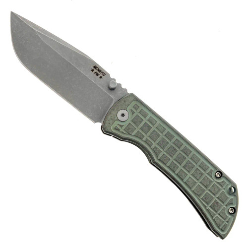 McNees Knives PM MAC 2 3.5 Frag Atomic Green Bronze Titanium Handle Matte Stonewash Magnacut Blade