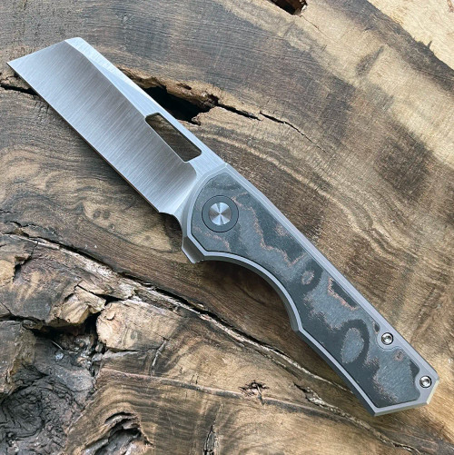 Brian Brown Yeager-M Frame Lock Flipper Titanium Handle w/ Copper Camo Carbon Inlays Satin Blade Zirc Kit