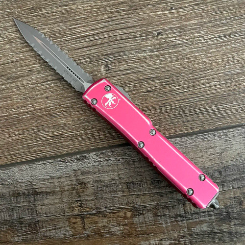Microtech UTX-70 D/E Distressed Pink Apocalyptic Double Full Serrated 147-D12DPK