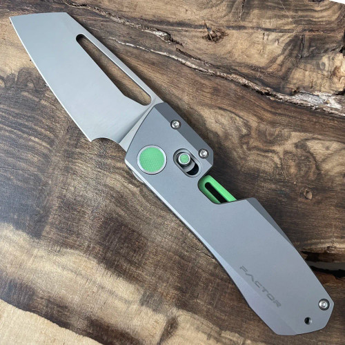 Winterblade Factor M-Lock Sandblasted Titanium Handle w/ Lime Green G-10 Accents Satin Blade