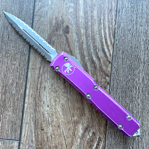 Microtech Ultratech D/E Distressed Violet Apocalyptic Double Full Serrated 122-D12DVI