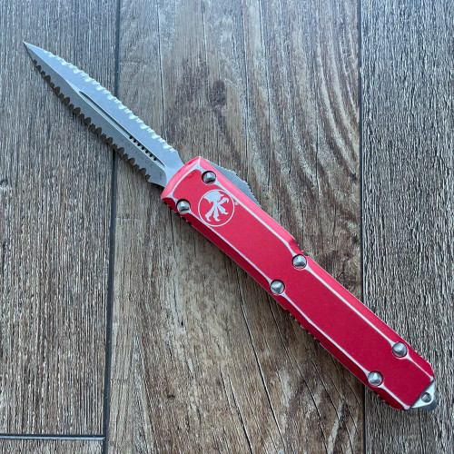Microtech Ultratech D/E Distressed Red Apocalyptic Double Full Serrated 122-D12DRD