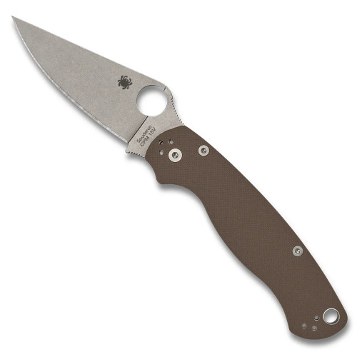 Spyderco Para Military 2 Compression Lock Brown G-10 Handle Stonewash CPM-15V Blade Sprint Run C81GPBN15V2