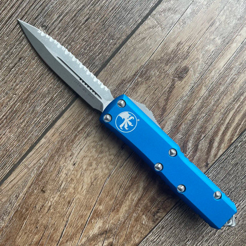 Microtech UTX-85 D/E Blue Apocalyptic Full Serrated 232-12APBL