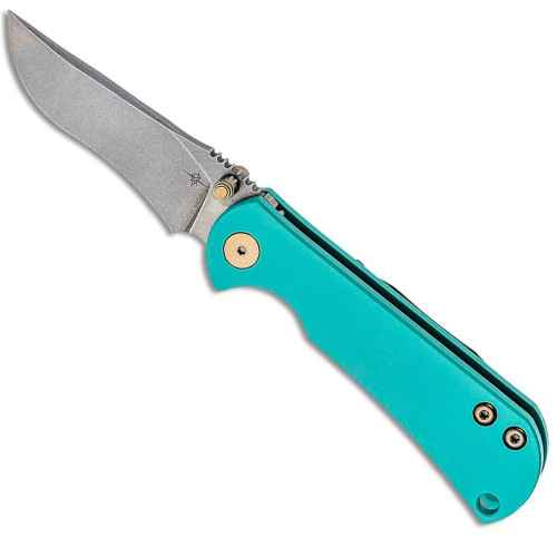 Toor Knives Chasm FL154R Frame Lock Teal Titanium Handle Stonewash Blade