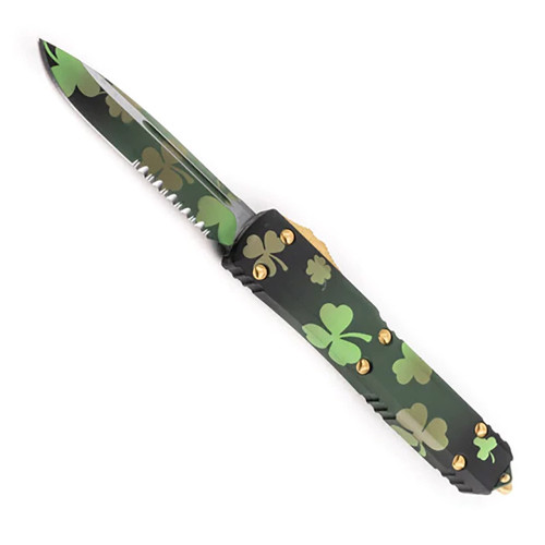 Microtech Ultratech SE SPD Green Serrated Gold Hardware Signature Series 121-2SPDS