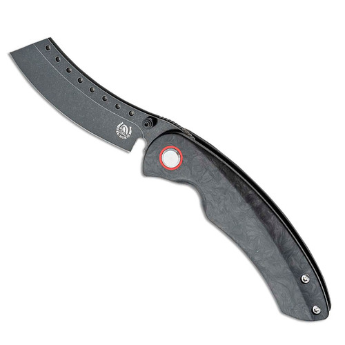 Red Horse Knife Works Hell Razor P Liner Lock Black Carbon Fiber Handle Black Stonewash Blade