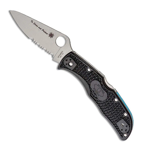 Spyderco Endela Lightweight Thin Blue Line Lock Back Black FRN Handle Satin Combo VG-10 Blade C243FPSBKBL