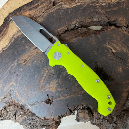 Demko MG AD20S FACTORY SECOND Shark Lock DayGlow Yellow G10 Handle Stonewash Shark Foot CPM-M4 Blade